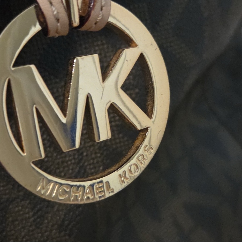 Michael Kors Signature Monogram Leather Jet Set Tote Brown Shoulder Bag Large - Picture 5 of 12